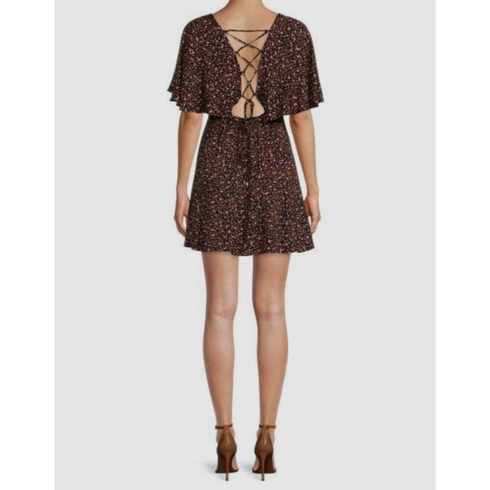 Free People Women's Florence Tie Floral Mini Dress Size Small Boat Neck - Picture 2 of 14
